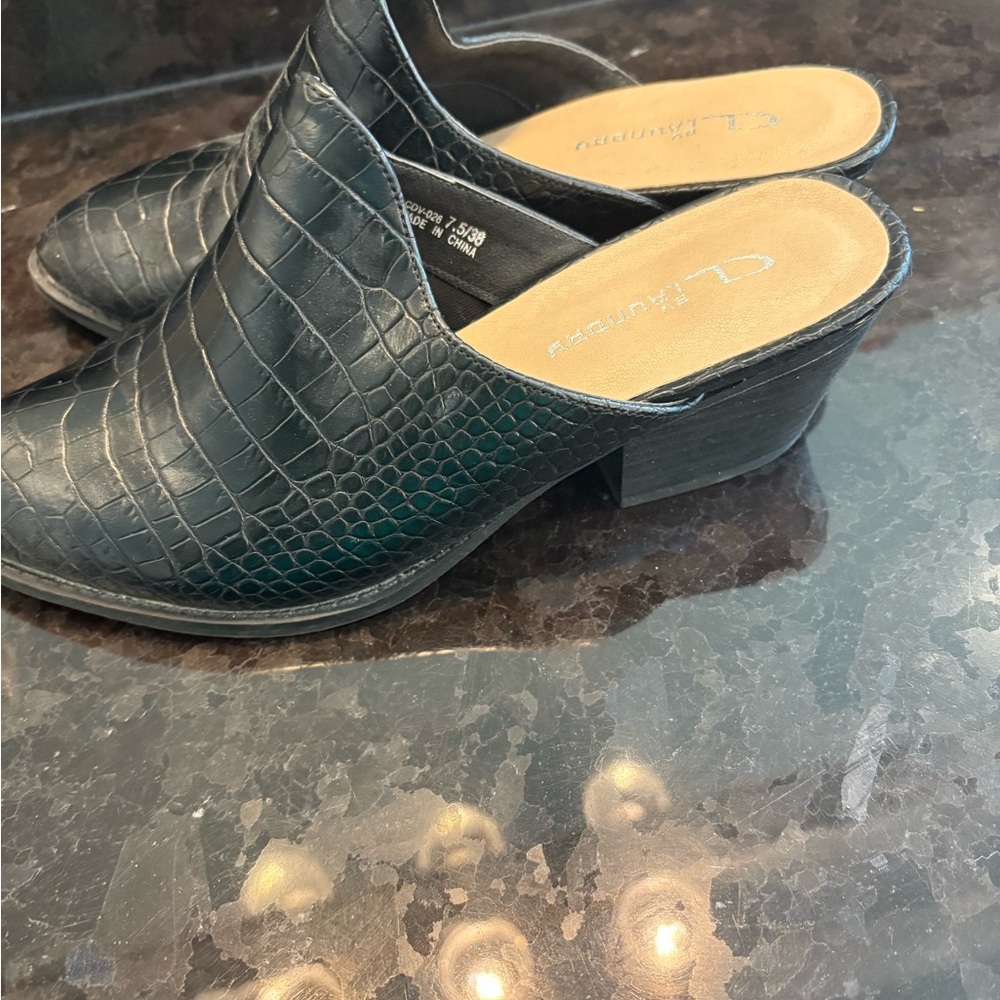 CL by Laundry Black Croc-Patterned Mules